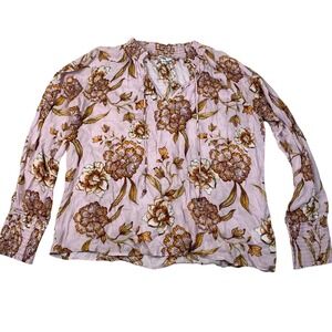 BB Dakota Floral Print Blouse Top Large Steve Madden Long Sleeve, Smocked Pink